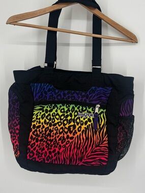 JanSport‎ Tote Bag Purse Large Rainbow Animal Cat Print Laptop Leopard Zebra